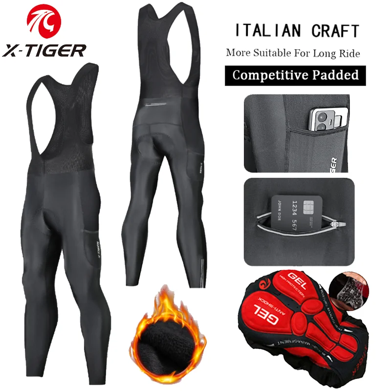 Cycling Commuter Pants - X-TIGER Thermal Winter Cycling Bib Pants